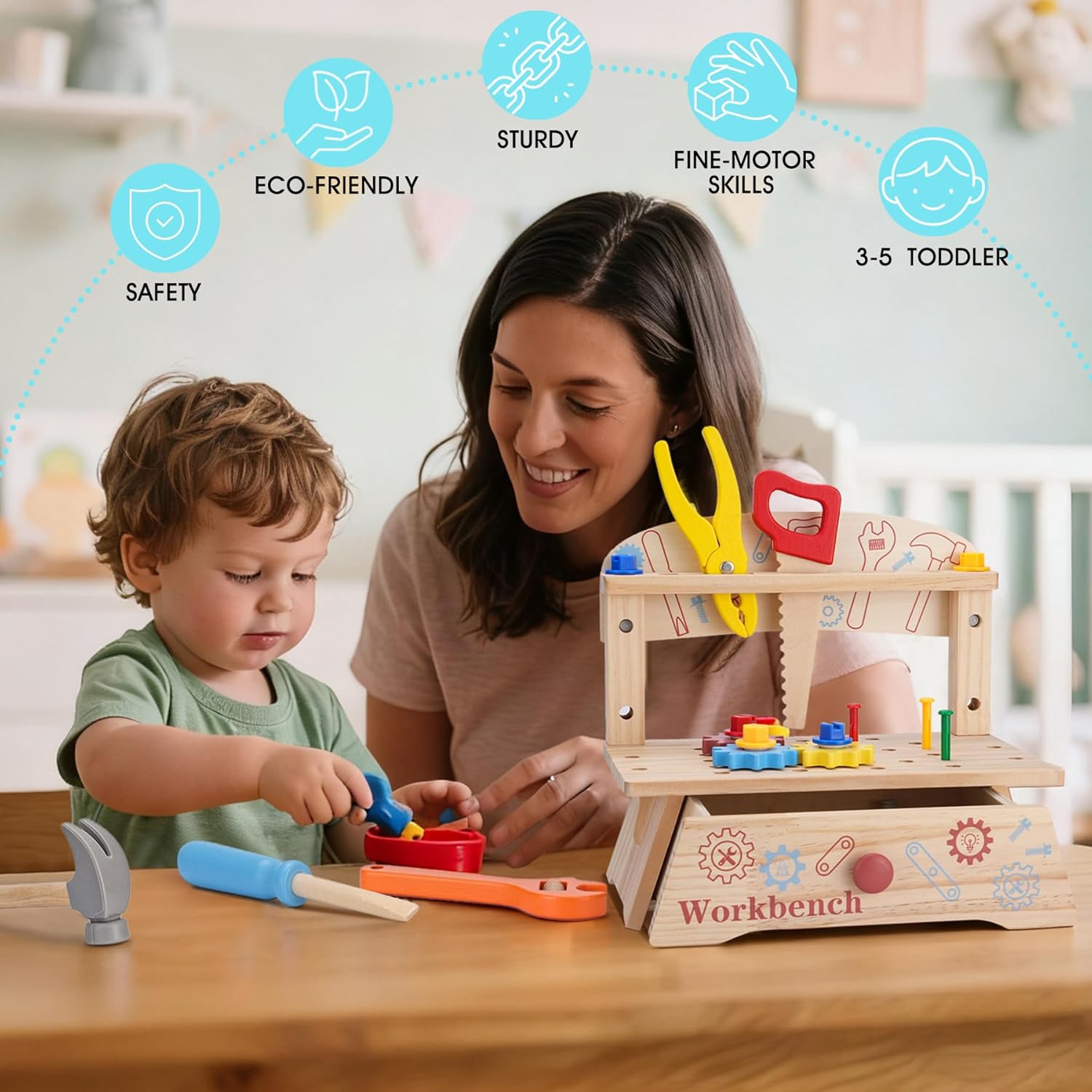 Wooden Tool Bench for Kids,Mon - Gardening Tools For Kids 评论和价格