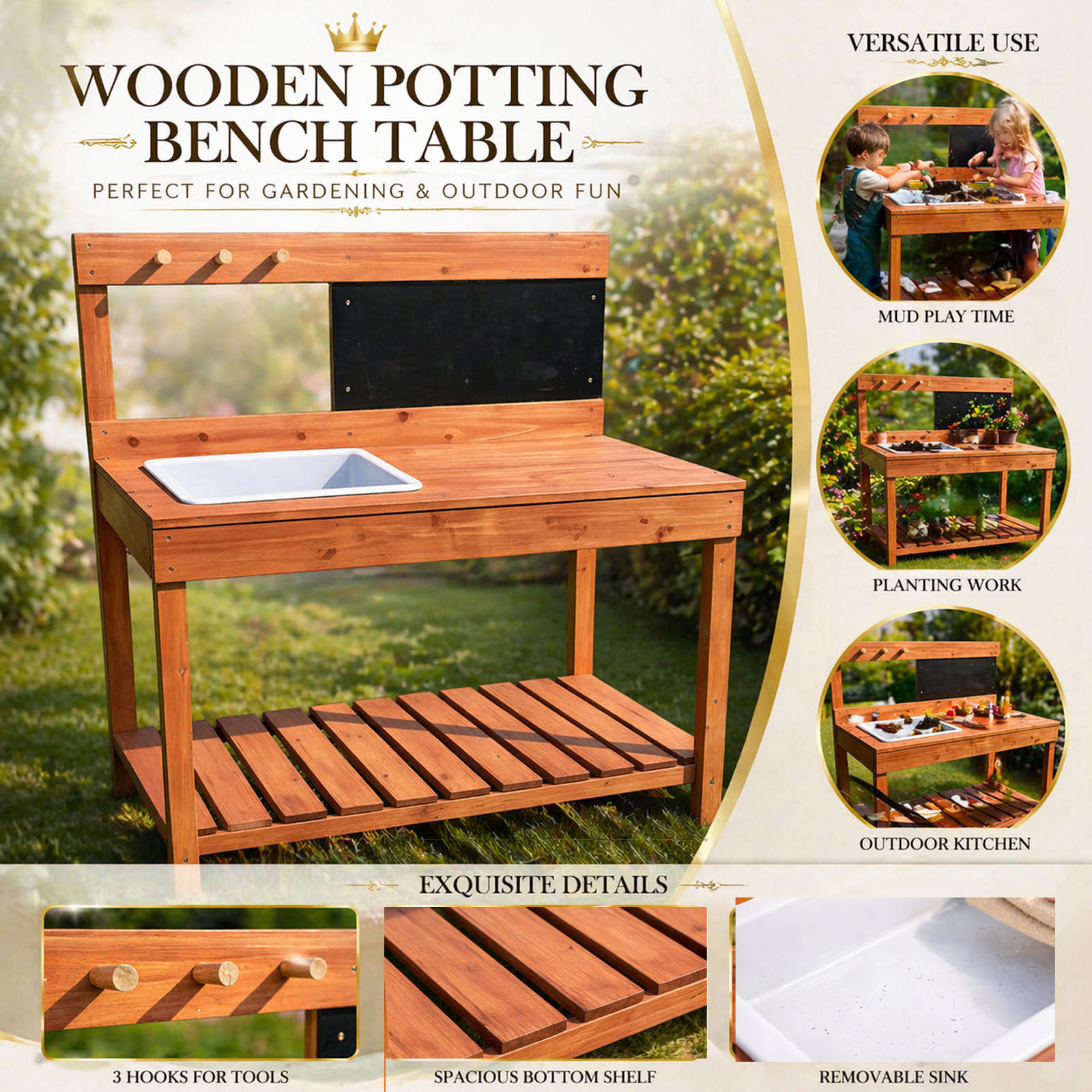 Wooden Potting Benches For Chi - Gardening Tools For Kids 评论和价格