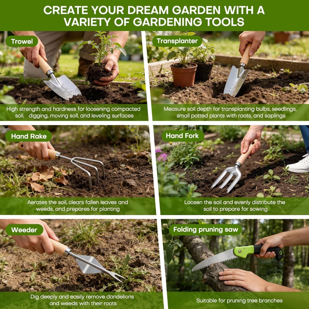 Complete 62-Piece Garden Tool  - Gardening Tools Gift Set 评论和价格