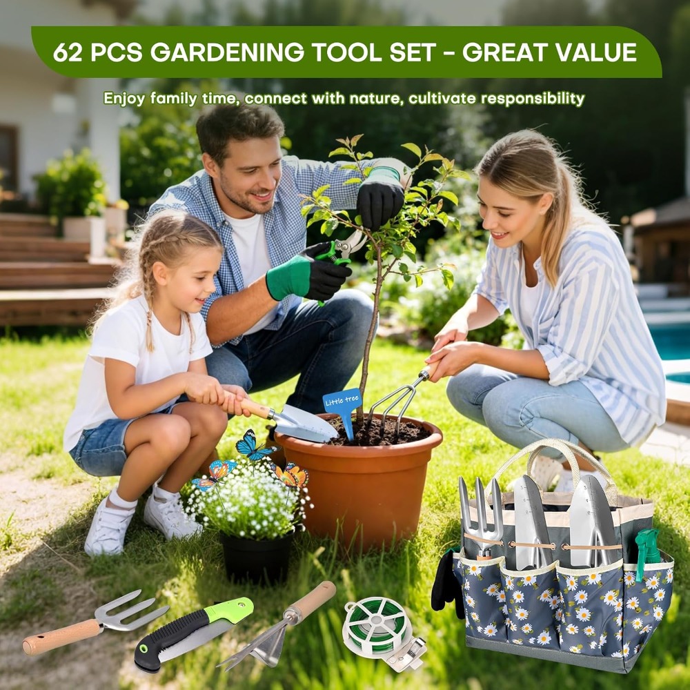 Complete 62-Piece Garden Tool  - Gardening Tools Gift Set 评论和价格