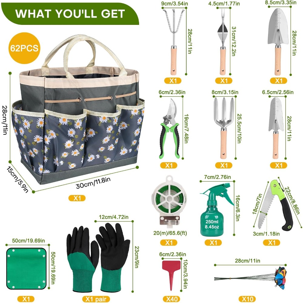 Complete 62-Piece Garden Tool  - Gardening Tools Gift Set 评论和价格